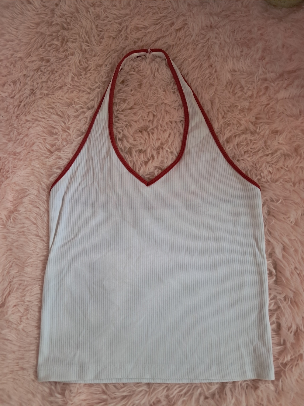 American Eagle Outfitters White Ribbed Halter Tank with Red Trim